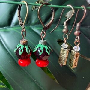 Bundle of 2 Elegant Red and Gold Earrings Set